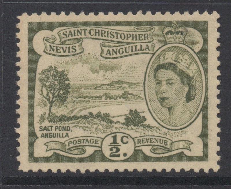 ST.KITTS & NEVIS;  1954 early QEII issue Mint hinged 1/2c. value