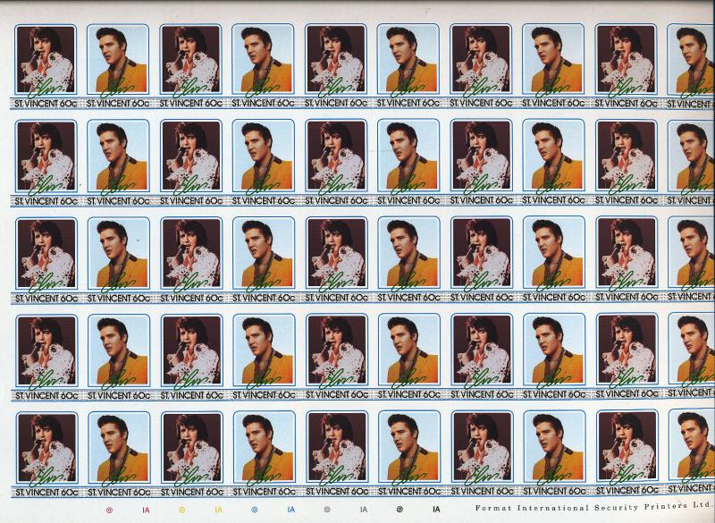 ST VINCENT Elvis Presley 1985 Cinderella Imperf Sheets MNH x 4 (200 Stamps)KR139