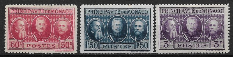 1928 Monaco 100-2 Princes Charles III, Louis II & Albert I C/S mint with faults