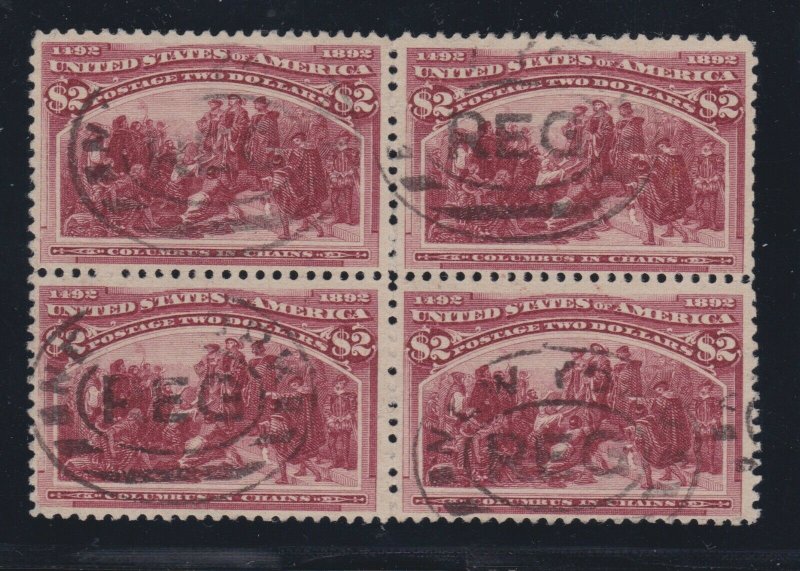 US 242 $2 Columbian Exposition Used Block of 4 VF-XF appr SCV $5500