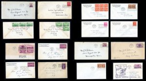 16 Different First Day Covers cacheted and uncacheted dated 1932 to 1939