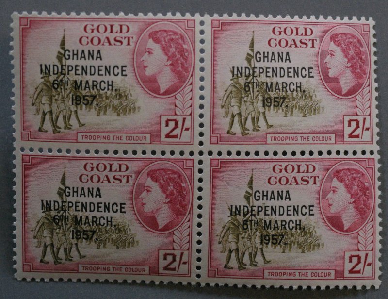 Ghana #5-13, 25-27 XF Unused NH Blocks of 4 Overprint Ghana Independence