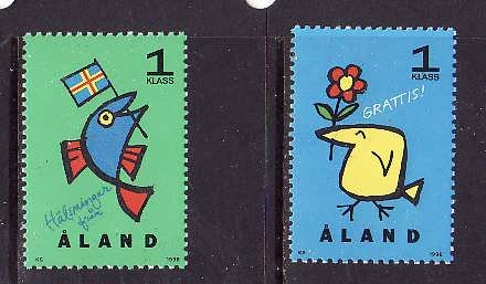 Aland-Sc#120-1-Unused NH set-Fish - Marine Life-Flags-Greeting Stamps-Birds-1996