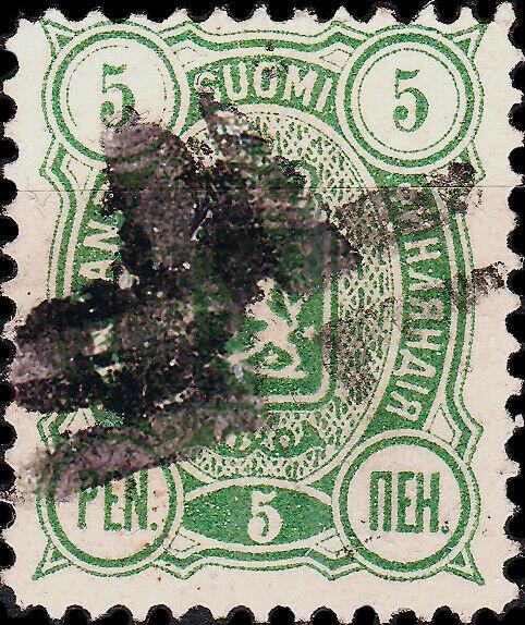 FINLAND ca.1890 Mi28A 5p green with FIGURE CANCEL #413 (ABO) Figurenstempel