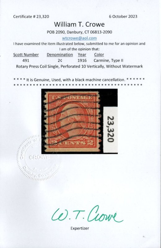 MALACK 491 VF/XF, w/CROWE (10/23) CERT, a very well ..MORE.. guu653