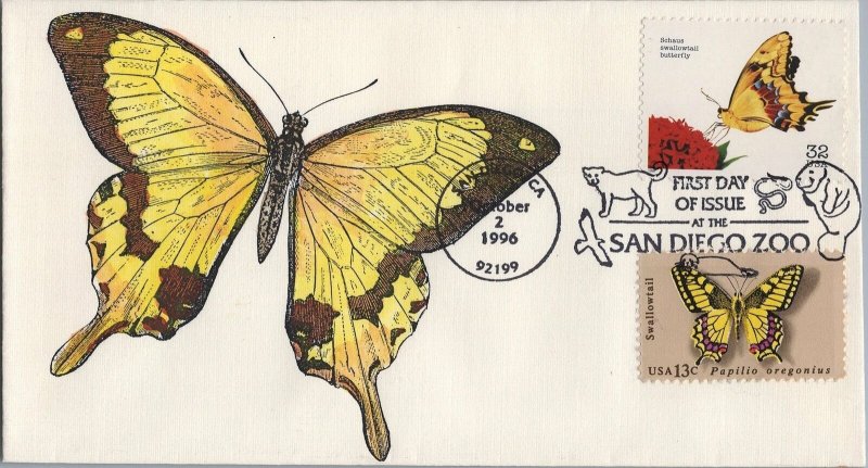 ZAYIX 1996 US 3105 FDC Hand Painted SMB Cachet Endangered Swallowtail Butterfly