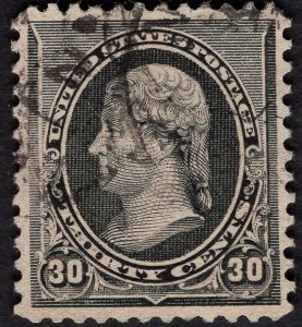 US #228 Extra Fine. Neat black cancellation.