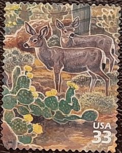 US Scott # 3293f; used 33c mule deer from 1999; VF centering; off paper