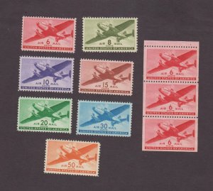 US, C25-C31, C25A, MNH, VF, WW2, 1941-1944 COMPLETE, WW2 AIRMAIL LOT MINT NH