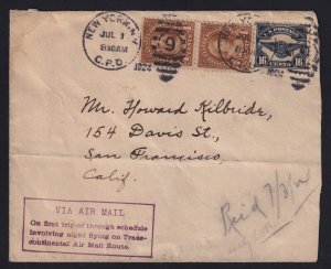 United States 1923 First Night Flight Airmail Cover New York San Francisco