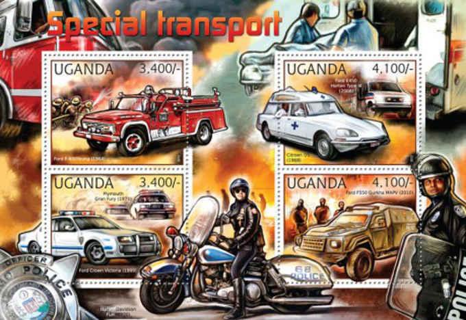 Uganda - 2012 Emergency & Police Transport - 4 Stamp Sheet - 21D-055