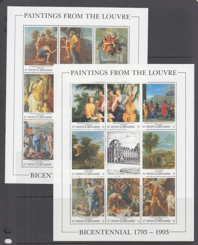 St. Vincent Sc 1777-1784 MNH. 1993 Paintings from the Louvre Museum, cplt set