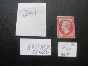 FRANCE 1860 USED SC 20 ANCHER CANCEL VF  (241)