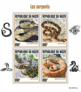 Niger 2019 MNH Snakes Stamps Reptiles Black Rat Snake Eastern Coral Snake 4v M/S