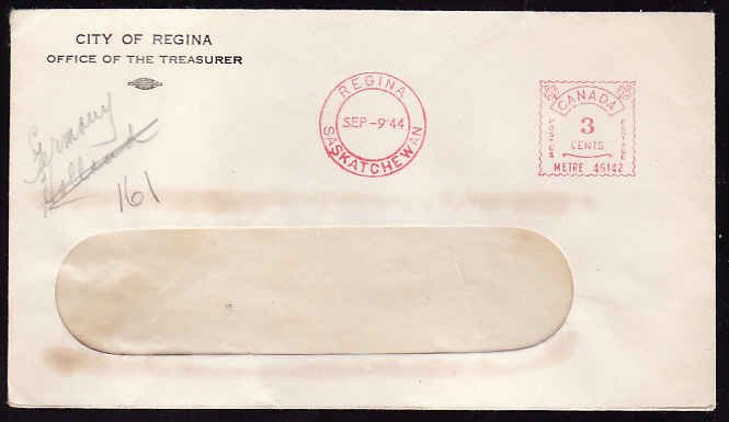 Canada-covers #11453 - 3c meter #45142 on window envelope - Regina, Saskatchewan