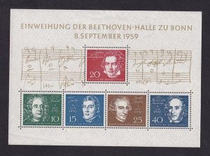 Germany   #804  MNH  1959  sheet  Beethoven Hall  German composers