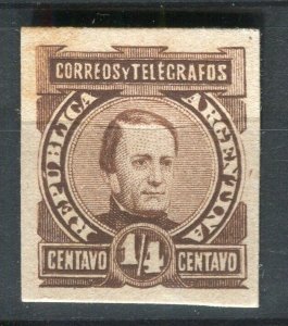 ARGENTINA; 1880s Scarce classic PROOF of Portrait Design 1/4c. on Thick Card