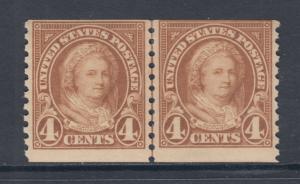 US Sc 601 MNH. 1923 4c Martha Washington, Joint Line Pair