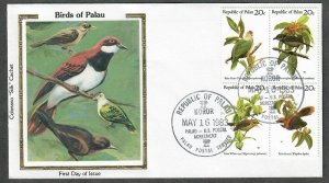 Palau 5 - 8 Birds Colorano Silk FDC - Block of 4