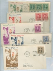 US 859-863 1940 Authors set of five (part of the famous American series) on fice addressed (typed) FDC's with matching F...