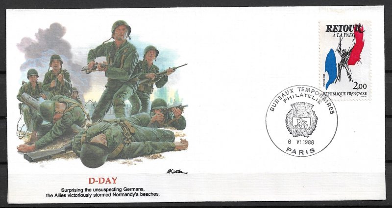 1985 France Sc1976 Return of the Peace dated D-day 42nd Anniversary cover