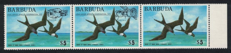 Barbuda Frigatebird Bird Apollo-Soyuz Space Project Overprint Strip of 3v