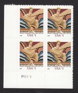 2008 Wisdom $1 Sc 3766a  reprinted variety, plate block