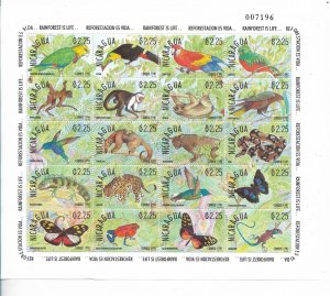 NICARAGUA 1991 RAINFOREST IS LIFE FAUNA FULL SHEET BUTTERFLIES BIRDS MINT NH