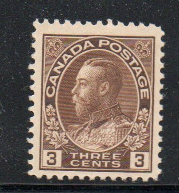 Canada Sc 108 1918 3c brown G V Admiral issue stamp mint NH