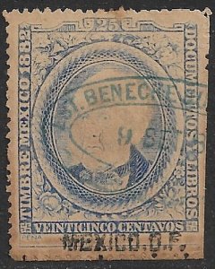 MEXICO REVENUES 1882 25c Laid PAPER DOCUMENTARY TAX MEXICO DF Control Used DO79