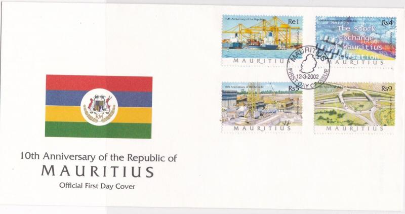 Mauritius 2002 10th Republic Ann. Flag Multiple Stamps FDC Cover Ref 23479