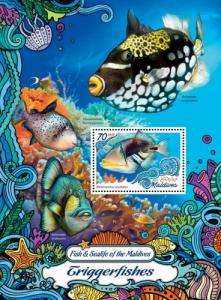 MALDIVES 2016 SHEET TRIGGERFISHES FISHES MARINE LIFE mld161008b