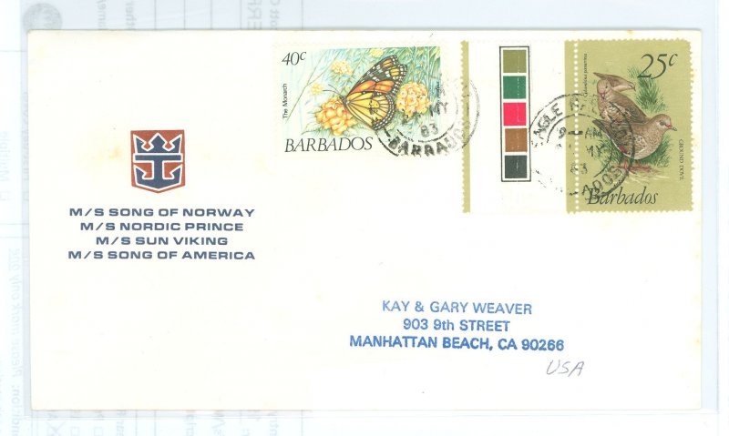 Barbados #502/603 On Cover  (Butterflies)