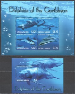 Ft080 2013 Antigua & Barbuda Dolphins Of The Caribbean Fauna #5099-02+Bl712 Mnh