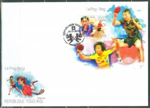 TOGO 2013 PING PONG S/S KONG LINGHUI, MA LONG & ZHANG  YINING  FIRST DAY COVER