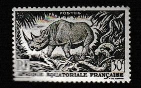 FRENCH EQUATORIAL AFRICA SCOTT#167 1946 30c BLACK RHINO & ROCK PYTHON - MNH