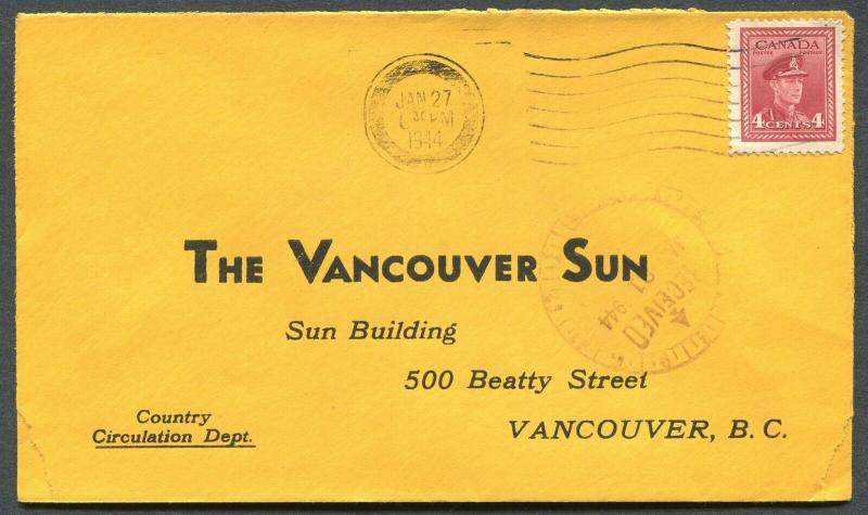 CANADA WWII BLACK OUT CANCEL COVER PRINCE RUPERT