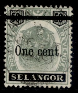 MALAYSIA - Selangor QV SG66b, 1c on 50c green & black, VERY FINE USED. Cat £48.