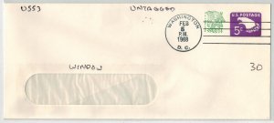 1968 UNTAGGED EAGLE ENVELOPE U553 #10 WINDOW ENVELOPE D.C. LARGE HAND CANCEL