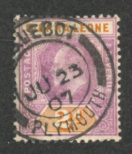 Sierra Leone Scott 80 Used H - 1904 2p King Edward VII, Pf 14, Wmk 3 - SCV $4.50