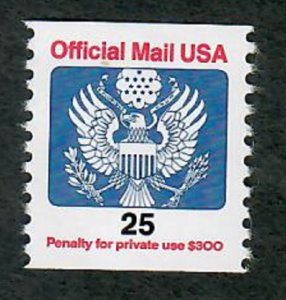 O141 25c Official Mail MNH coil single with minor inking on the reverse