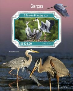 Sao Tome & Principe 2021 MNH Birds on Stamps Herons Grey Heron 1v S/S