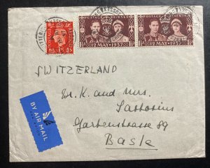 1937 Wittering England Airmail cover To Basel Switzerland King George VI Coronat