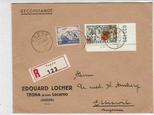 Switzerland 1941 Tegna Cancel Registered Stamps Cover Sticker Seal Back Rf 29144