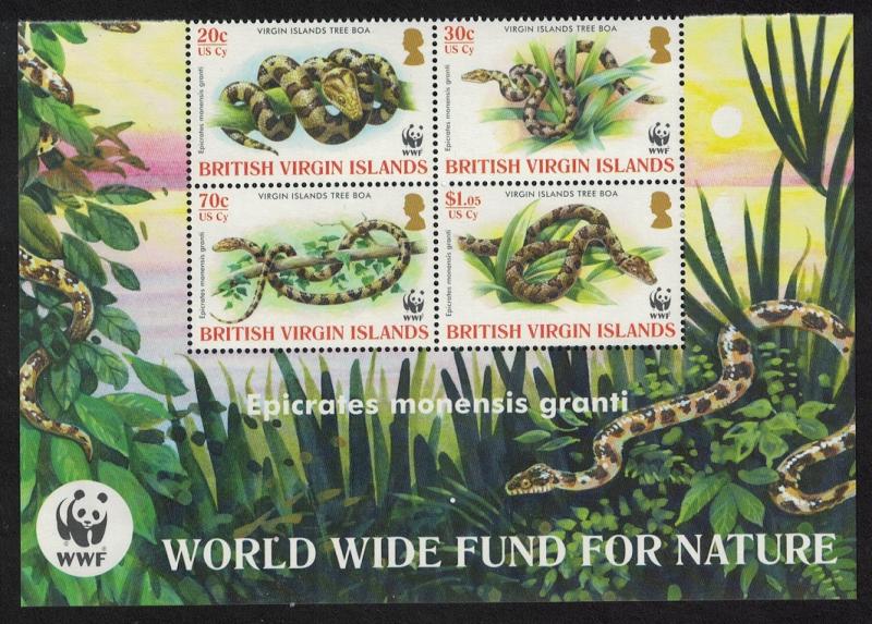 BVI WWF Virgin Islands Boa 4v Block of 4 WWF Logo SG#1178-1181 SC#1051-1054