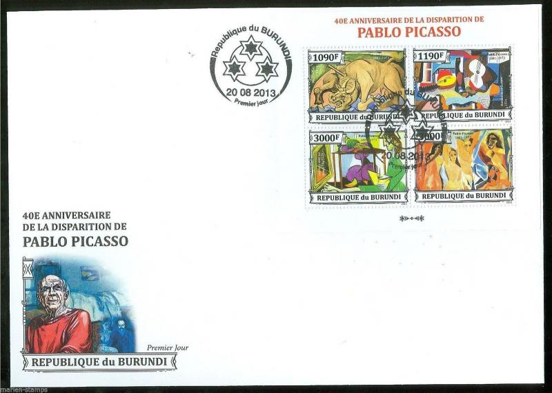 BURUNDI 2013 40th MEMORIAL ANNIVERSARY OF PABLO PICASSO  SHEET FDC