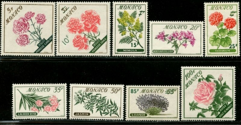 MONACO 438-446 1959 Roses & Flowers Complete Set Mint Hinged