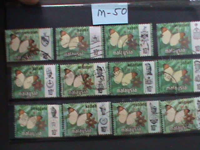 ​MALAYSIA-1971-VERY OLD LOVELY BUTTERFRIES USED 12 STAMPS-#M50-VERY FINE