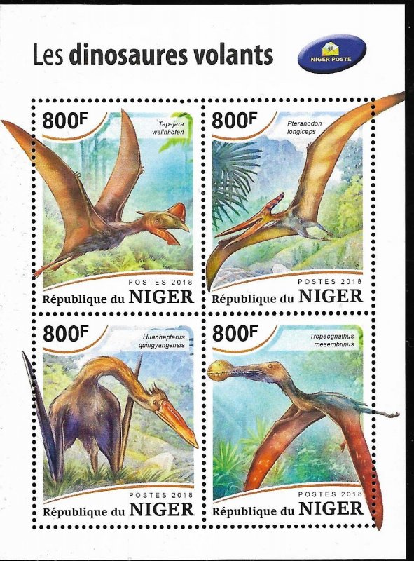 #30116 NIGER 2018 PREHISTORIC FAUNA FLYING DINOSAURS MINISHEET  YV 4930-33 MNH
