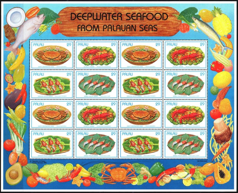 Palau. 1993. Small sheet 610-13. Gastronomy Palau, shrimp, fish, crabs. MNH. 